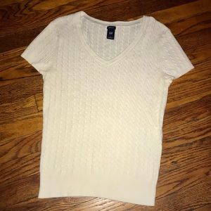 GAP V-Neck Short Sleeve Cable Knit Sweater